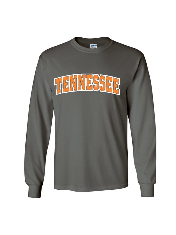 Mens Tennessee Tshirt Tennessee Orange and White Football Sports TN Team Color Long Sleeve T-shirt Graphic Tee-Charcoal-xl