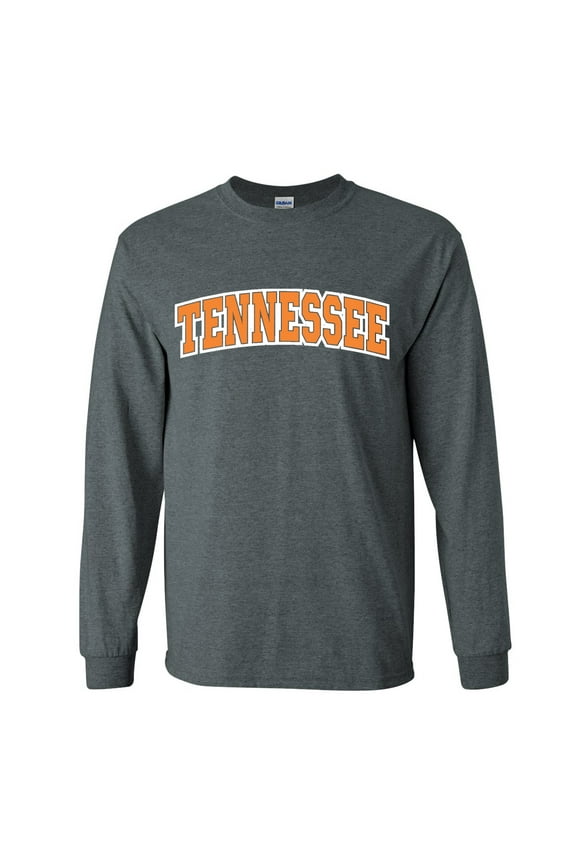 Mens Tennessee Tshirt Tennessee Orange and White Football Sports TN Team Color Long Sleeve T-shirt Graphic Tee-Heather Grey-large