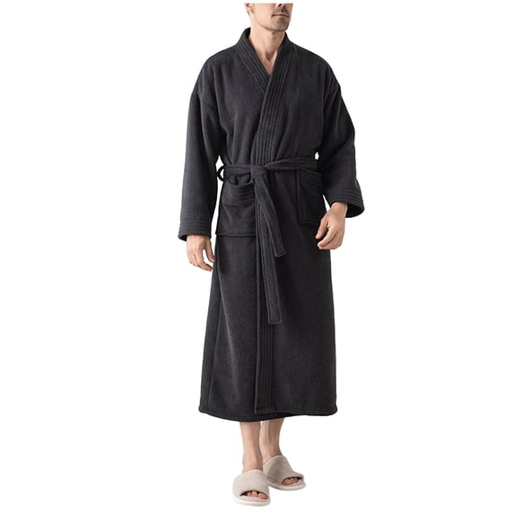 Mens Terry Cloth Kimono Robe Lightweight Soft Long Bathrobe Sleepwear Loungewear with Pockets