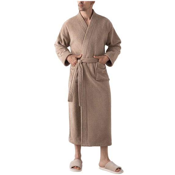 Mens Terry Cloth Kimono Robe Lightweight Soft Long Bathrobe Sleepwear Loungewear with Pockets
