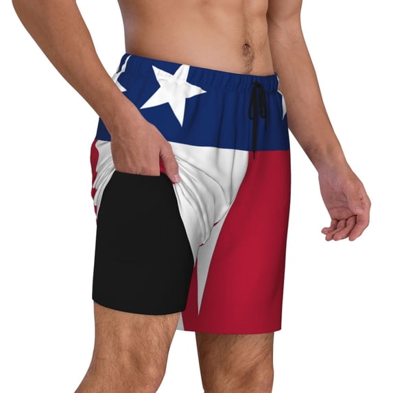Mens Texas Flag Swimming Trunks with Compression Liner Beach Quick Dry Swim Shorts