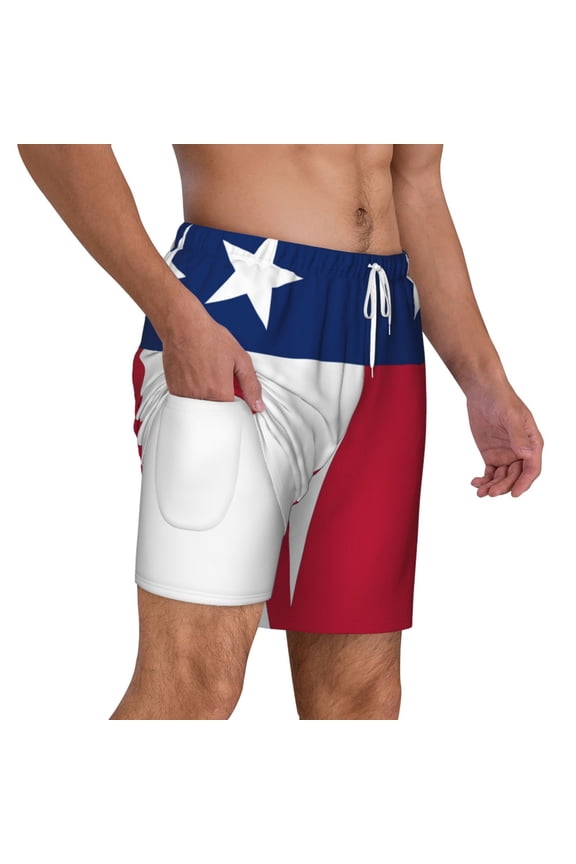 Mens Texas Flag Swimming Trunks with Compression Liner Beach Quick Dry Swim Shorts