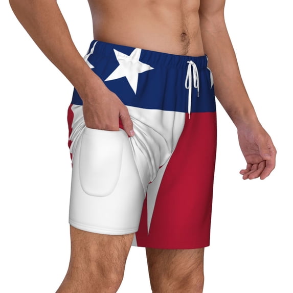 Mens Texas Flag Swimming Trunks with Compression Liner Beach Quick Dry Swim Shorts