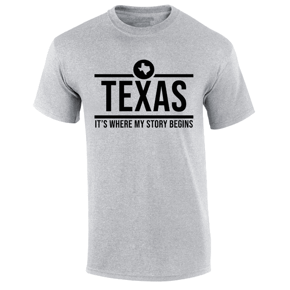 Mens Texas Tshirt Texas It's Where My Story Begins Short Sleeve T-shirt-Sports Grey-xxl