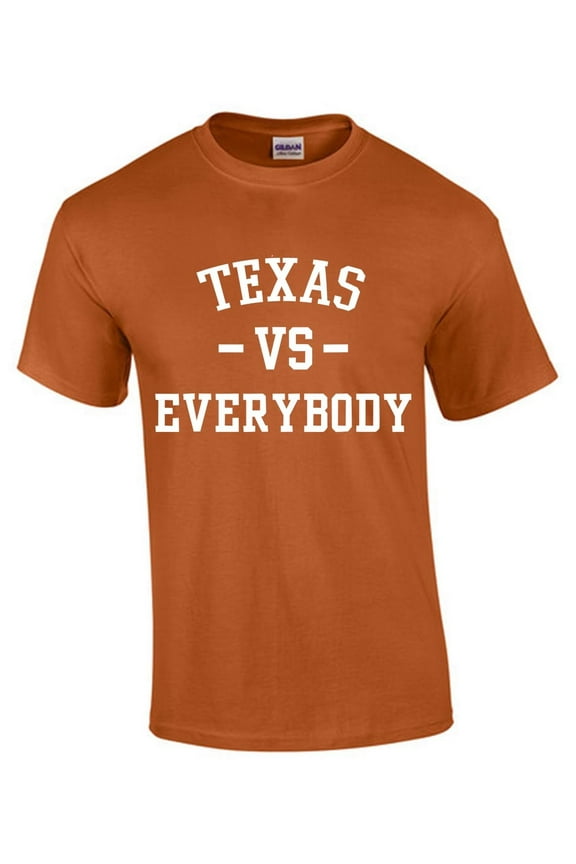 Mens Texas Tshirt Texas Vs. Everybody Football Team Color Short Sleeve T-shirt-Texas Orange Blue-small