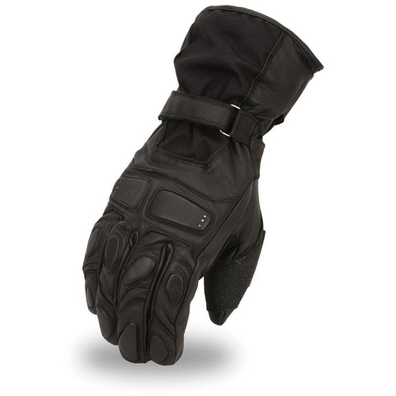 Mens Textile/Leather Waterproof Motorcycle Gauntlet Gloves - Wiper Thumb FI138GL