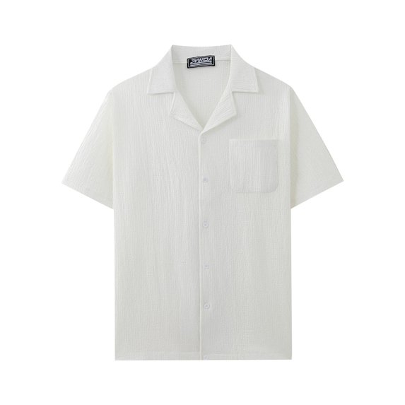 Mens Textured Button Down Shirt Short Sleeve Casual Summer Collared Beach Shirt with Pocket Lightweight Vacation Top