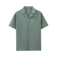 thumbnail image 1 of Mens Textured Button Down Shirt Short Sleeve Casual Summer Collared Beach Shirt with Pocket Lightweight Vacation Top, 1 of 4