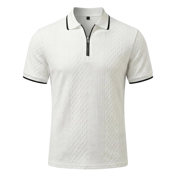 Mens Textured Knit Polo Shirts Short Sleeve Casual Zipper Polo Shirt Vintage Golf T Shirts Old Money Tops White