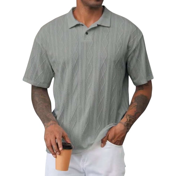 Men's Polo Shirt Knit Textured Stretchy Casual Short Sleeve Collared Button Split Loose Fit Summer Golf Shirts,2XL