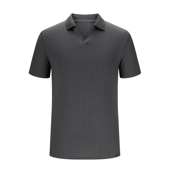 Mens Textured Knit Polo Shirts Short Sleeve V-Neck Shirt Stretchy Fashion Casual Slim Fit Golf T Shirts