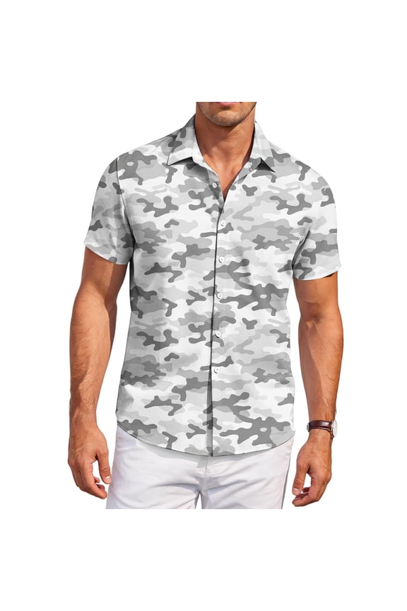 Mens Textured Print Shirt Short Sleeve Casual Collared Button Up Vacation Resort Summer Wear