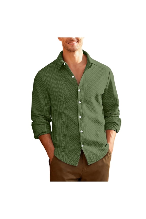 Mens Textured Shirt Long Sleeve Spread Collar Curved Hem Button Down Blouse Casual Classic Fit Trendy Fall Top 2025