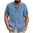 thumbnail image 1 of Mens Textured Shirts Casual Knitted Short Sleeve Turtleneck Tops Summer Slim Fit Linen Pullover Tees Blouses, 1 of 5