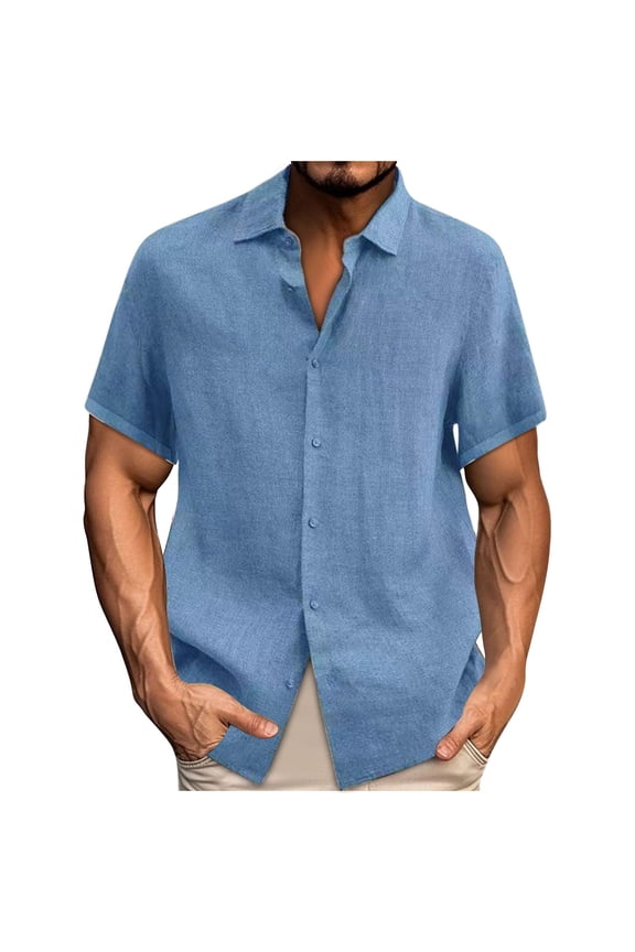 Mens Textured Shirts Casual Knitted Short Sleeve Turtleneck Tops Summer Slim Fit Linen Pullover Tees Blouses