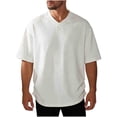 thumbnail image 1 of Mens Textured V Neck T-Shirts Casual Elbow Length Short Sleeve Oversized Baggy T-Shirts Summer Streetwear Hipster Tee Tops Quick Dry Breathable Pullover for Beach Vacation Plus Size, 1 of 5