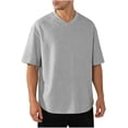thumbnail image 1 of Mens Textured V Neck T-Shirts Casual Elbow Length Short Sleeve Oversized Baggy T-Shirts Summer Streetwear Hipster Tee Tops Quick Dry Breathable Pullover for Beach Vacation Plus Size, 1 of 5