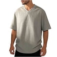 thumbnail image 1 of Mens Textured V Neck T-Shirts Casual Elbow Length Short Sleeve Oversized Baggy T-Shirts Summer Streetwear Hipster Tee Tops Quick Dry Breathable Pullover for Beach Vacation Plus Size, 1 of 5