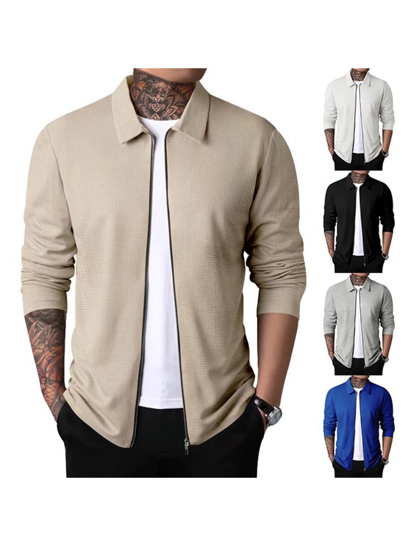 Mens Textured Waffle Jacket Long Sleeve Lightweight Business Casual Coat Regular Fit Breathable Fashion Outerwear