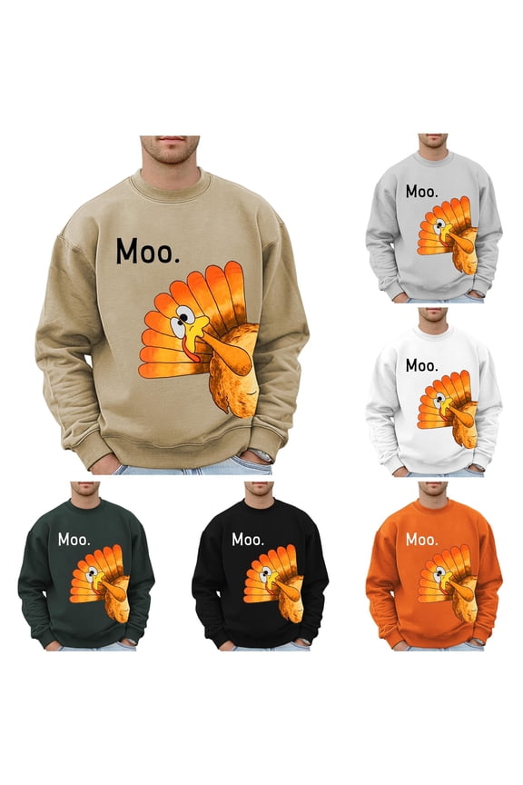 Mens Thanksgiving Turkey Fall Plus Size Hoodless Pullovers Fashion Sweatshirts Holiday Logo Print Clothing Tops Hop Oversized Sweatshirts Sweatshirt Shirt L