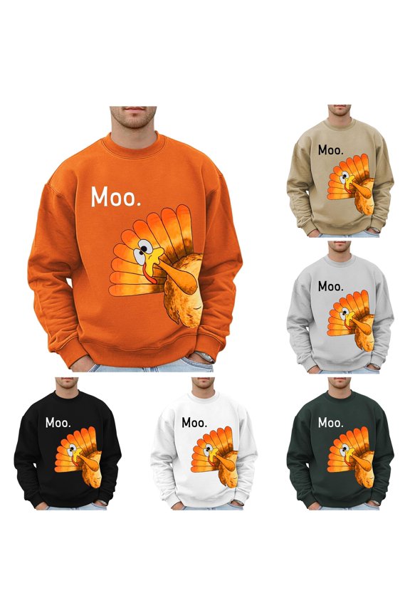 Mens Thanksgiving Turkey Fall Plus Size Hoodless Pullovers Fashion Sweatshirts Holiday Logo Print Clothing Tops Hop Oversized Sweatshirts Sweatshirt Shirt XXL