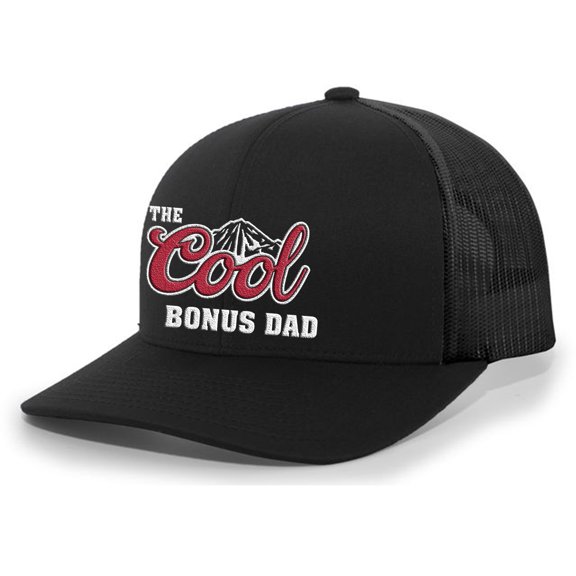 Mens The Cool Bonus Dad Hat Embroidered Funny Cold Mountains American Can Logo Parody Mens Baseball Cap Mesh Snap Back Trucker Hat-Black/Black