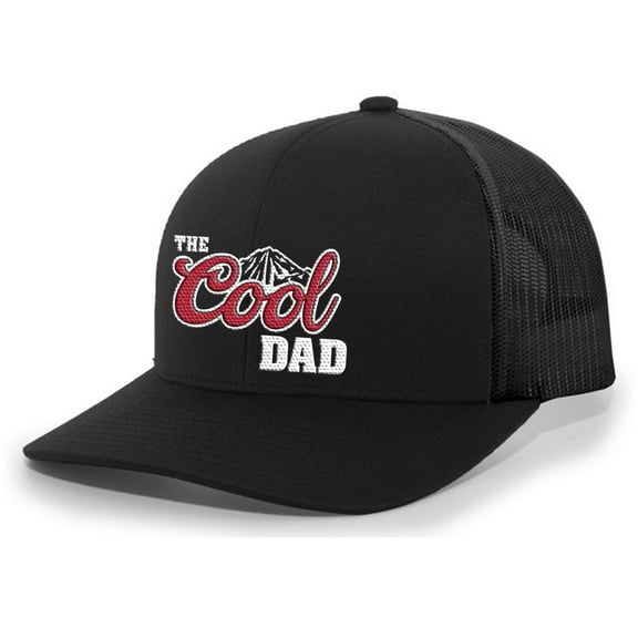 Mens The Cool Dad Hat Embroidered Funny Cold Mountains American Can Logo Parody Mens Baseball Cap Mesh Snap Back Trucker Hat-Black/Black