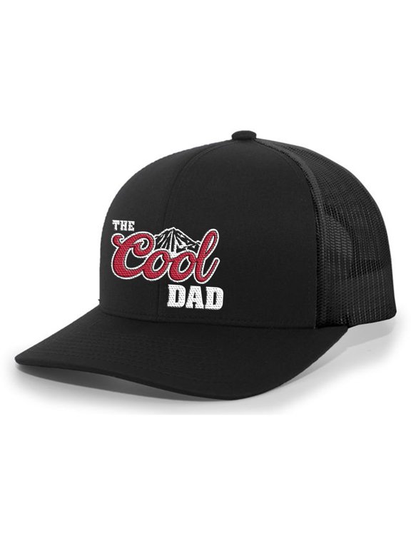 Mens The Cool Dad Hat Embroidered Funny Cold Mountains American Can Logo Parody Mens Baseball Cap Mesh Snap Back Trucker Hat-Black/Black