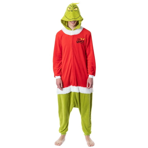 Mens' The Grinch Santa Hooded Costume Union Suit One-Piece Pajama