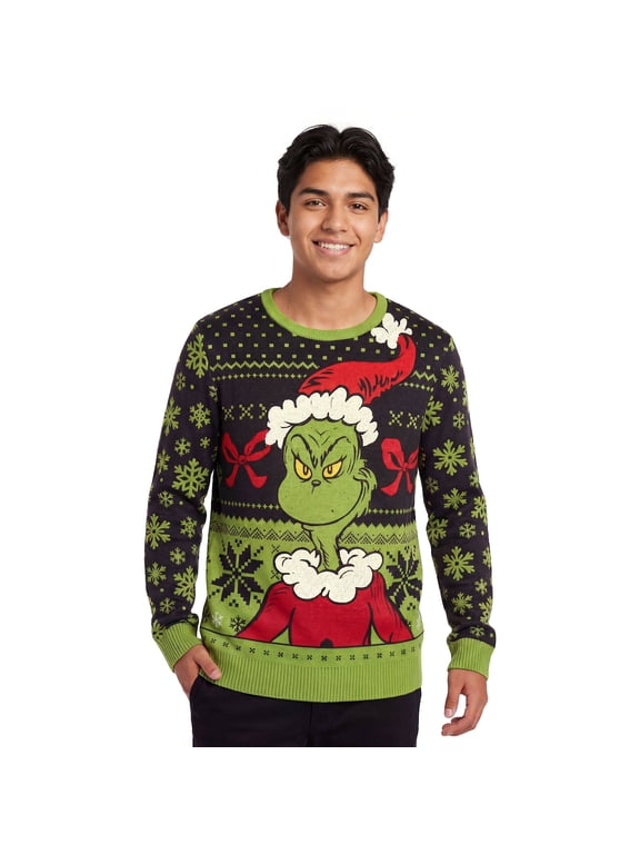 Mens The Grinch Santa Smile Ugly Christmas Sweater Print Sweatshirt