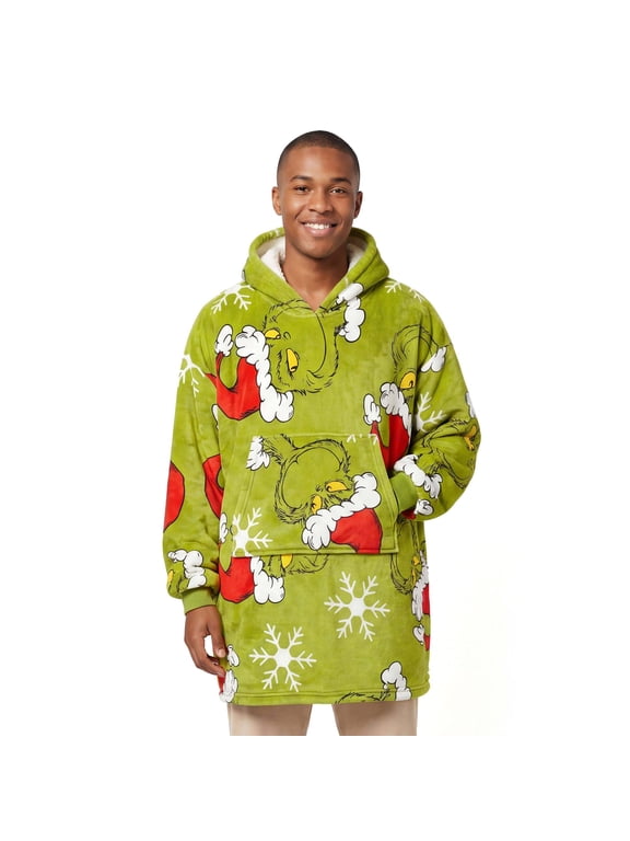 Mens The Grinch Snowy Mischievous Santa Oversized Fleece Hoodie