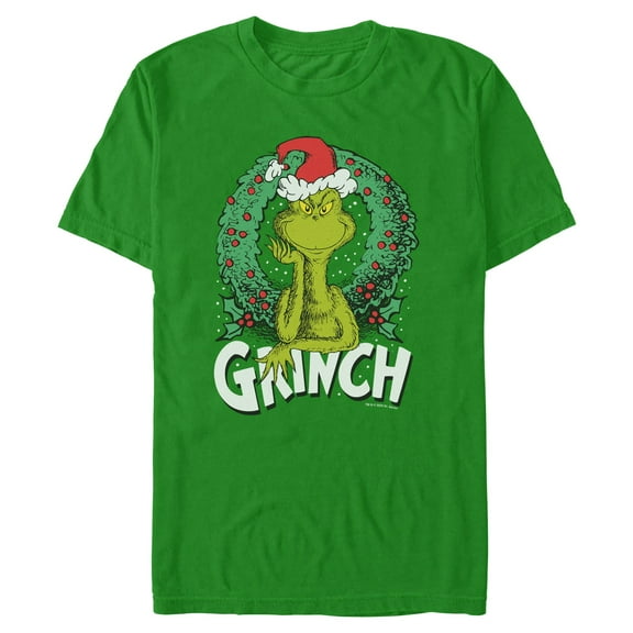 Mens The Grinch Wreath Portrait Logo T Shirt