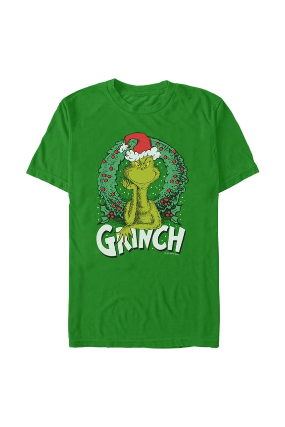 Mens The Grinch Wreath Portrait Logo T Shirt