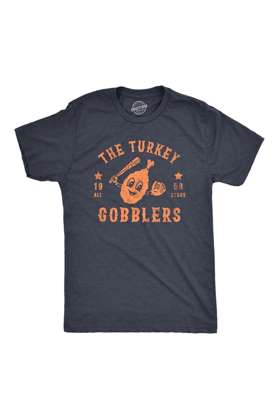 Mens The Turkey Gobblers All Stars T Shirt Funny Thanksgiving Dinner Baseball Team Tee for Guys Graphic Tees