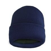 Mens Thermal Baggy Beanie slouchy winter Fleece lined Hat Skull Men Women Cap Navy Fold over Beanie