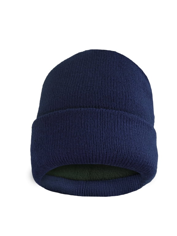 Mens Thermal Baggy Beanie slouchy winter Fleece lined Hat Skull Men Women Cap (Navy Fold over Beanie)