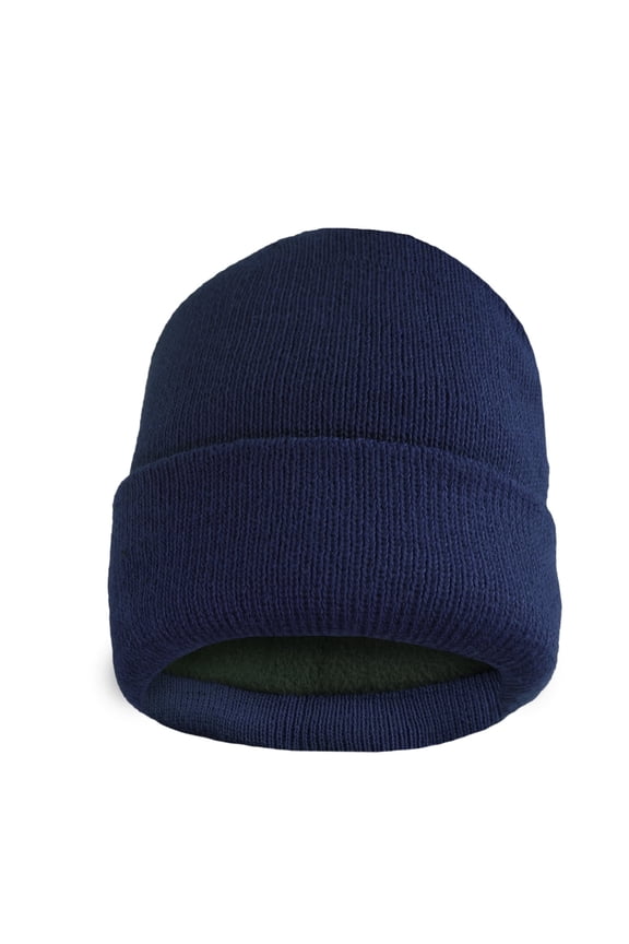 Mens Thermal Baggy Beanie slouchy winter Fleece lined Hat Skull Men Women Cap (Navy Fold over Beanie)