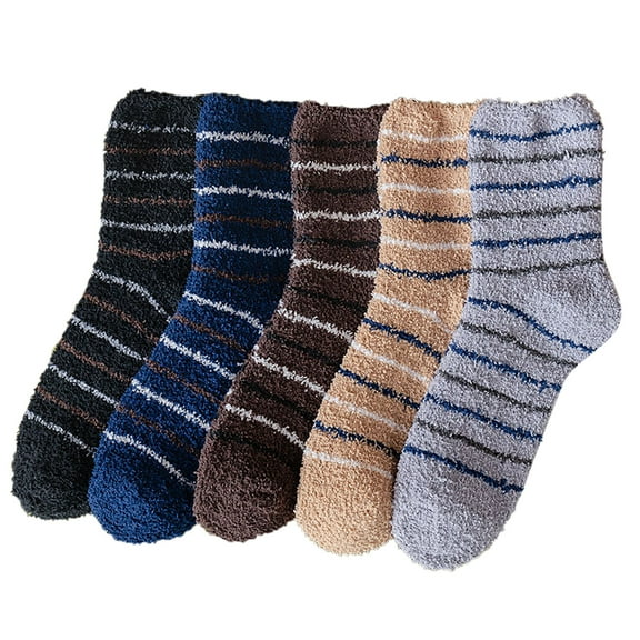 Mens Thermal Coral Fleece Striped Socks Colorful Lightweight Athletic Winter