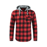 Mens Thermal Flannel Shirts Jackets with Hood Button Down Long Sleeve Big and Tall Plaid Jackets
