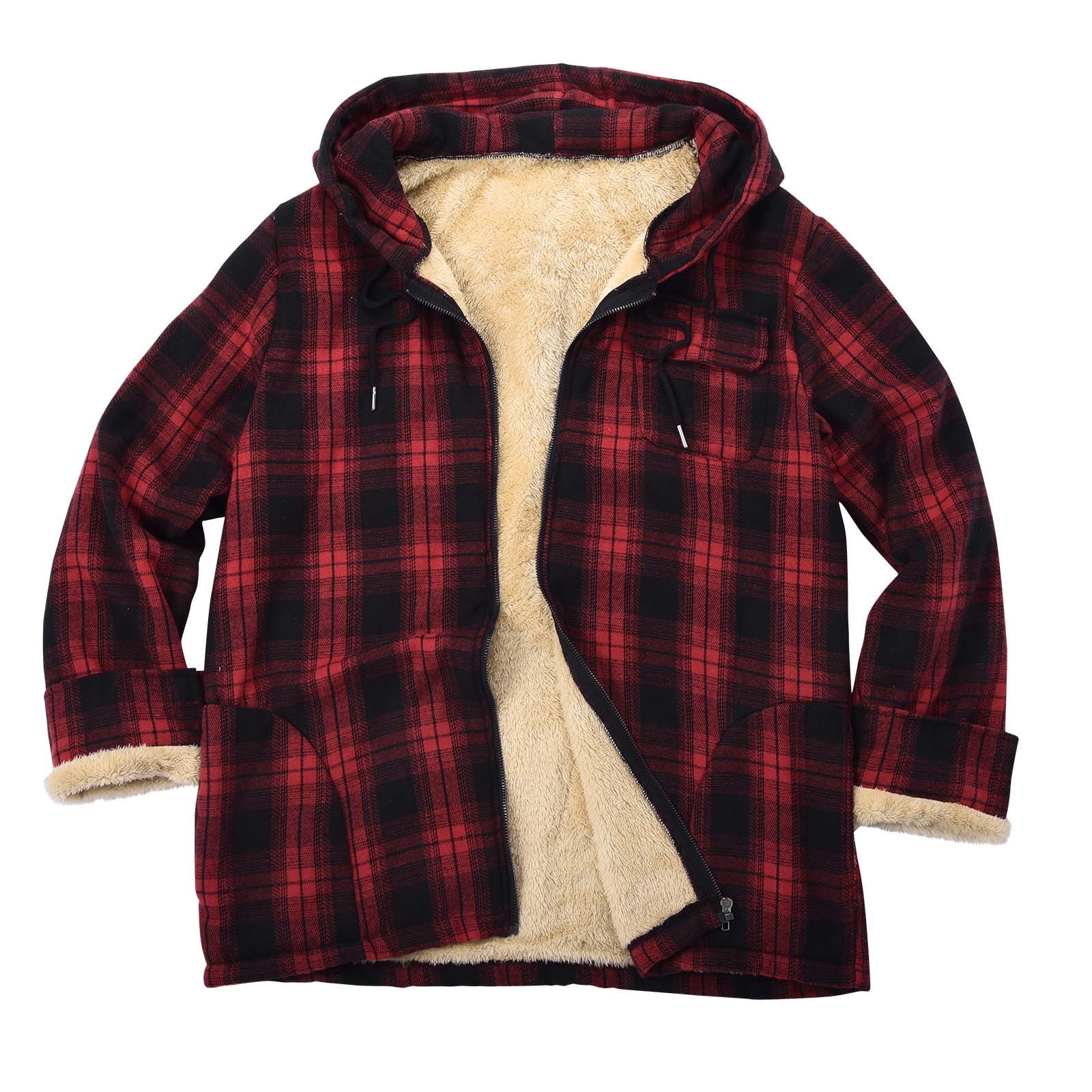 Red plaid plush outlets lined men’s jacket