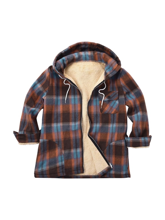 Mens Thermal Hooded Plaid Shirt Jacket Zip up Long Sleeve Plush Fleece Lined Thick Zipper Hoodie Fall Outwear Top (X-Large, Multicolor)
