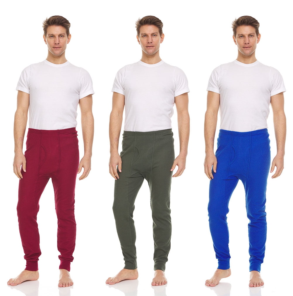 Mens Thermal Long John Pants - Thermal Bottom Base Layer for Tshirts &  Jackets - Lightweight Thermal Underwear Mens - Sizes up to 3X- Pack of 3 
