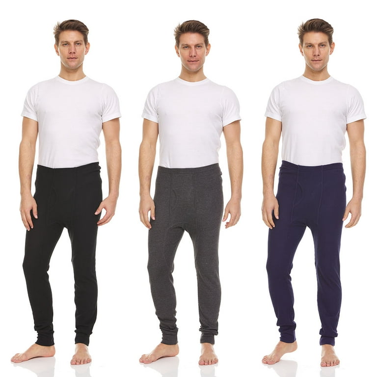 Mens Thermal Long John Pants Thermal Bottom Base Layer for Tshirts Jackets Lightweight Thermal Underwear Mens Sizes up to 3X Pack of 3