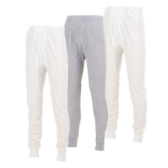 Mens Thermal Long John Pants - Thermal Bottom Base Layer for Tshirts & Jackets - Lightweight Thermal Underwear Mens - Sizes up to 3X- Pack of 3