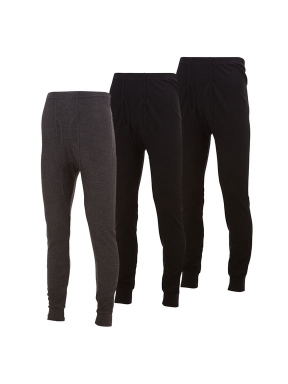 Mens Thermal Long John Pants - Thermal Bottom Base Layer for Tshirts & Jackets - Lightweight Thermal Underwear Mens - Sizes up to 3X- Pack of 3