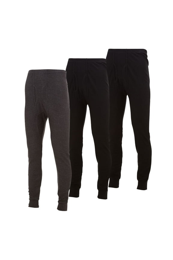 Mens Thermal Long John Pants - Thermal Bottom Base Layer for Tshirts & Jackets - Lightweight Thermal Underwear Mens - Sizes up to 3X- Pack of 3