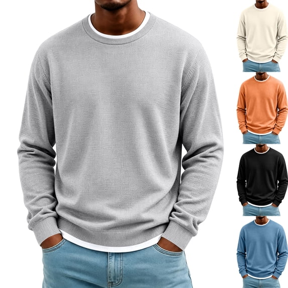 Mens Thermal Long Sleeve Shirt Waffle Knit Warm Pullover Sweatshirt Crew Neck Loose Cotton Undershirts Winter Basic Big and Tall Men's Top