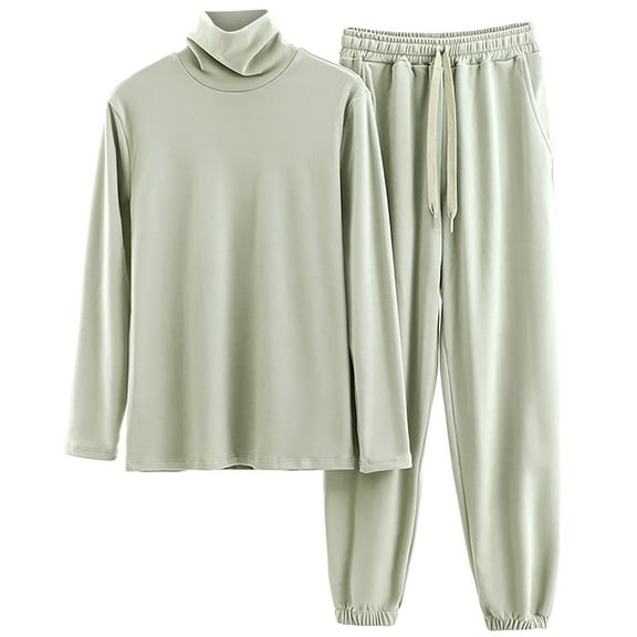 Mens Thermal Lounge High Neck Pullover Jogger Pants Winter Warm Sleep Home Outfit Cold Weather Cozy Relaxation Heavyweight Fabric Design