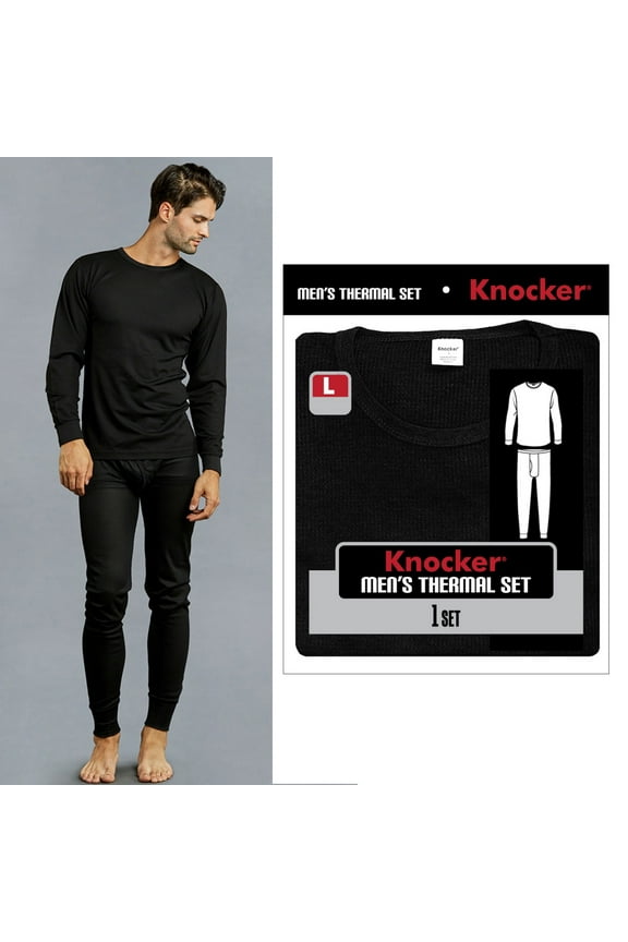 Mens Thermal Pajamas Underwear Set Long Sleeve Winter Pants Warmer Black Size L