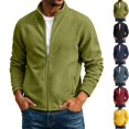 thumbnail image 1 of Mens Thermal Polar Fleece Jacket Casual Full Zip Stand Collar Warm Winter Sweatshirt Layering Coat for Golf Hiking Travel Work with Zip Pockets, Army Green, M, 1 of 2